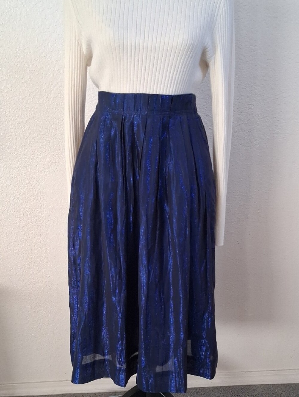 NWOT J.Crew Metallic Royal Blue Pleated Lined Midi Skirt. Lightweight Shimmer(6)